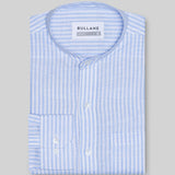 Siento Sky Blue Linen Stripe Mandarin Shirt - Bullane