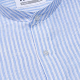 Siento Sky Blue Linen Stripe Mandarin Shirt - Bullane
