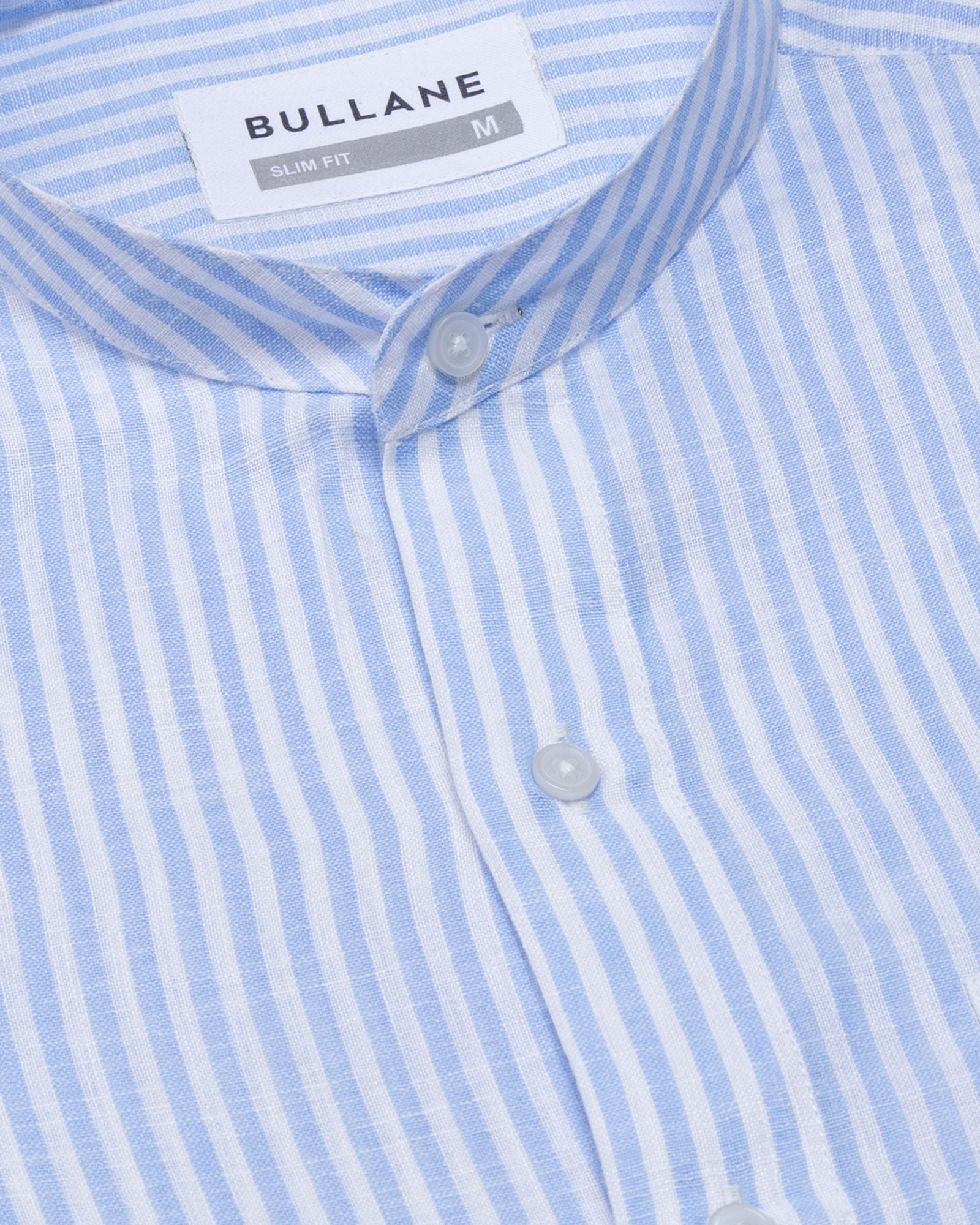 Siento Sky Blue Linen Stripe Mandarin Shirt - Bullane