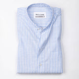 Siento Sky Blue Linen Stripe Mandarin Shirt
