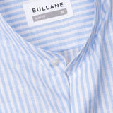 Siento Sky Blue Linen Stripe Mandarin Shirt