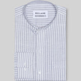 Siento Silver Linen Stripe Mandarin Shirt - Bullane