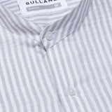 Siento Silver Linen Stripe Mandarin Shirt - Bullane