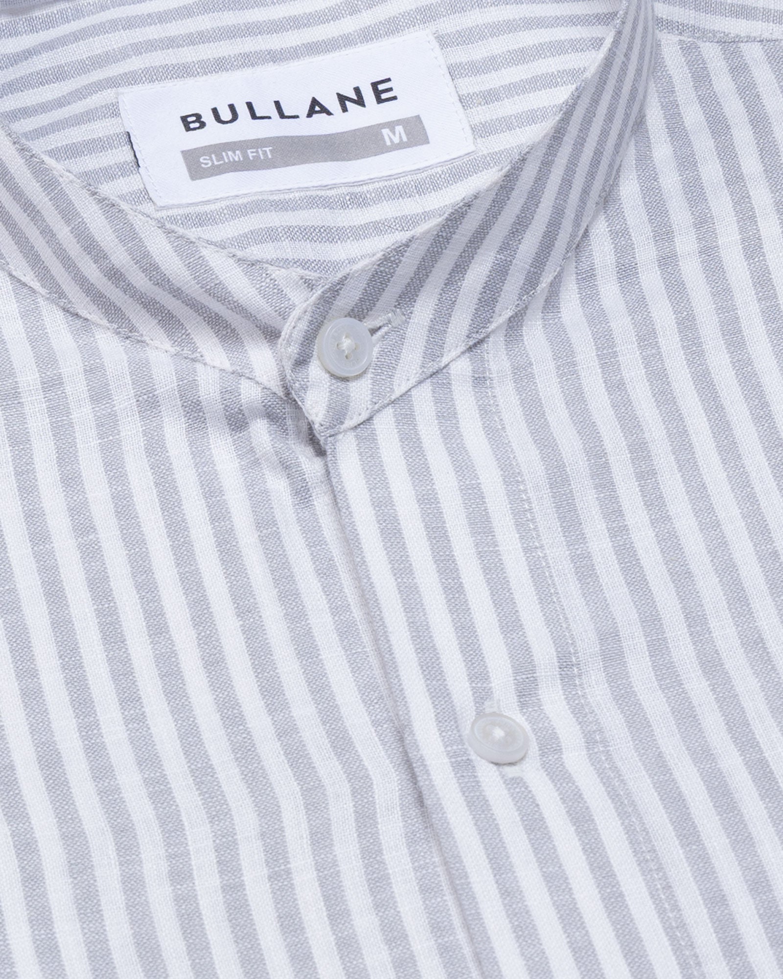 Siento Silver Linen Stripe Mandarin Shirt - Bullane
