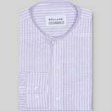 Siento Lavender Linen Stripe Mandarin Shirt - Bullane