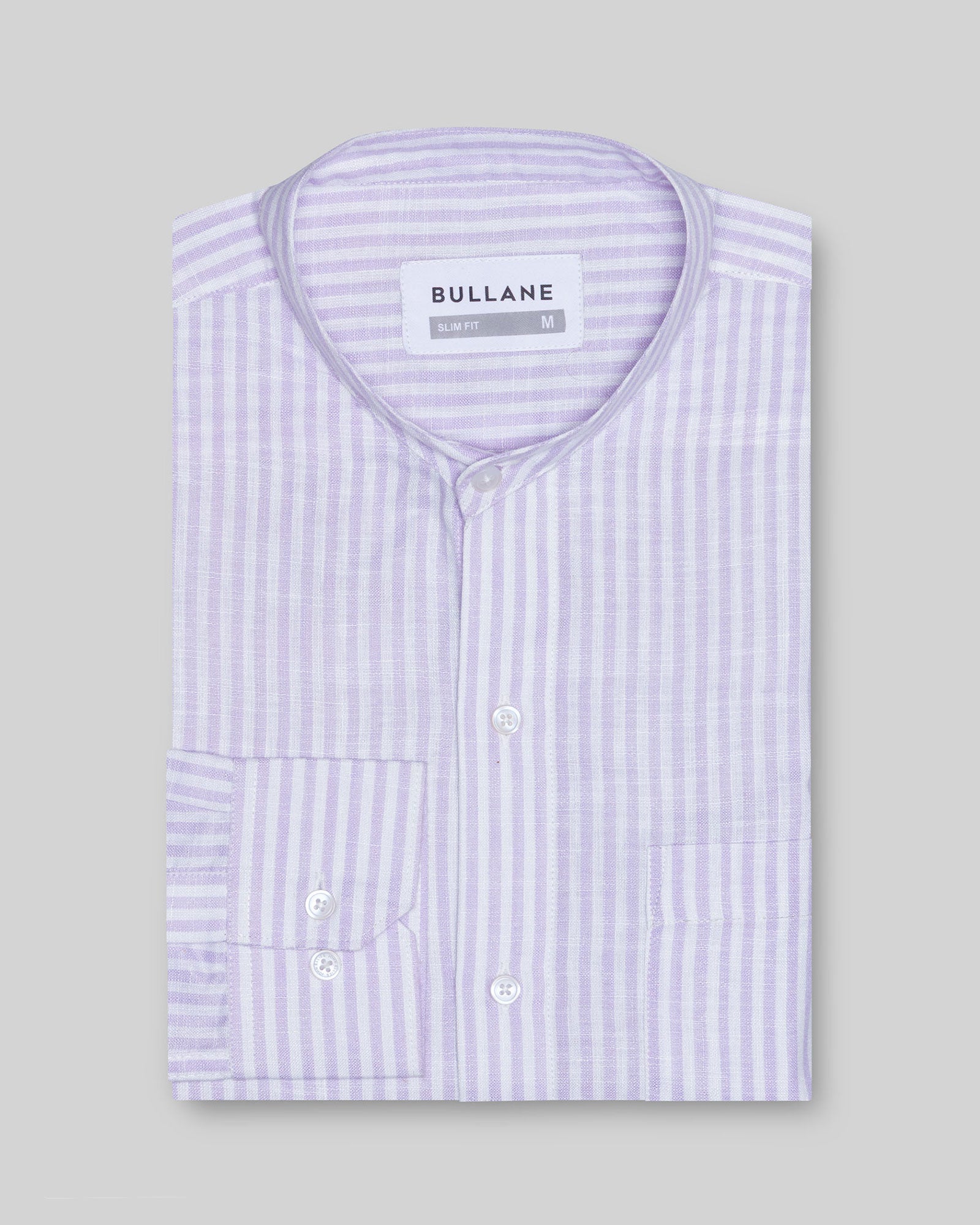 Siento Lavender Linen Stripe Mandarin Shirt - Bullane