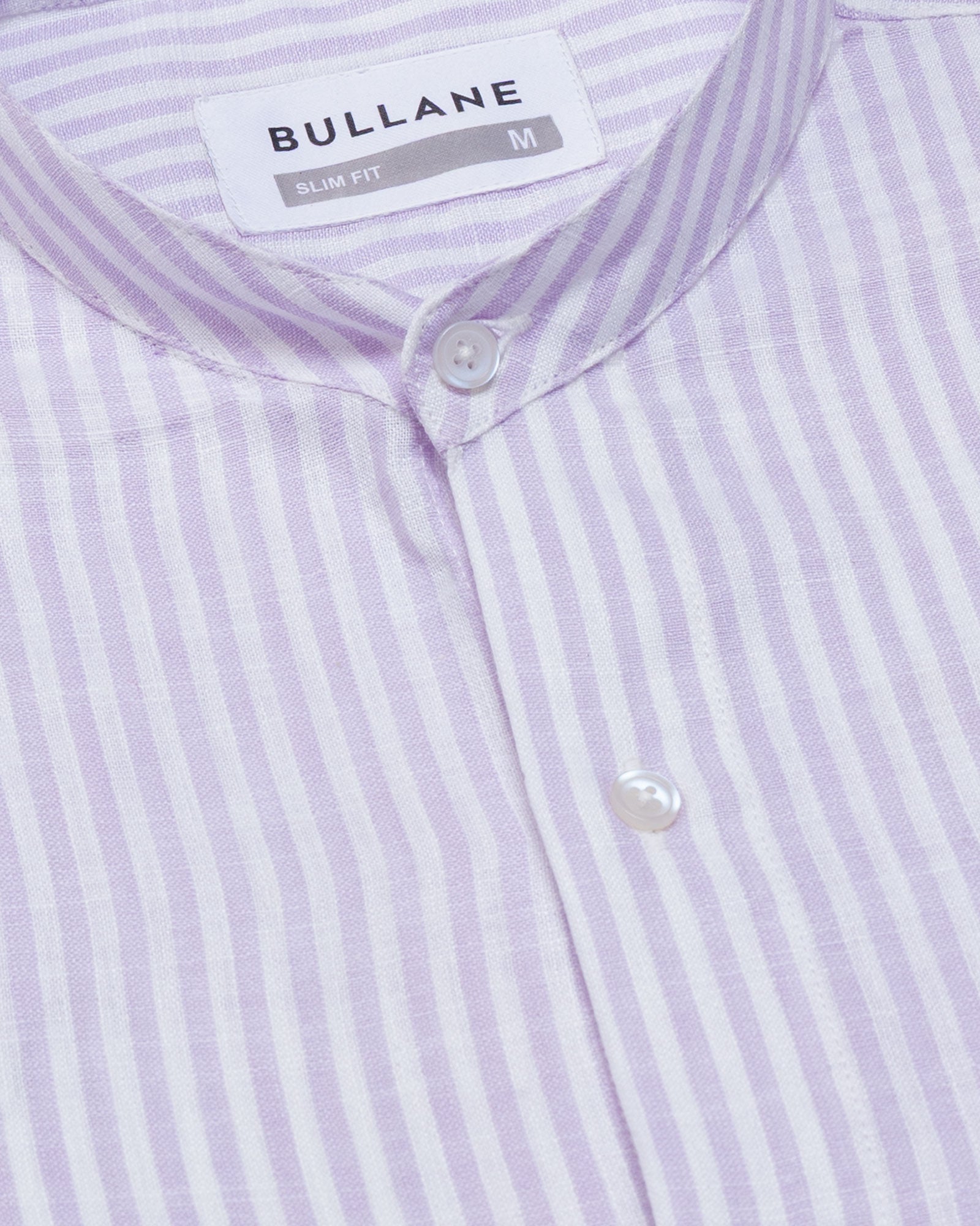 Siento Lavender Linen Stripe Mandarin Shirt - Bullane
