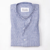 Siento Navy Blue Linen Stripe Mandarin Shirt