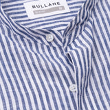 Siento Navy Blue Linen Stripe Mandarin Shirt
