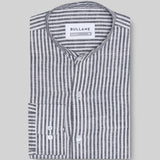 Siento Black Linen Stripe Mandarin Shirt - Bullane