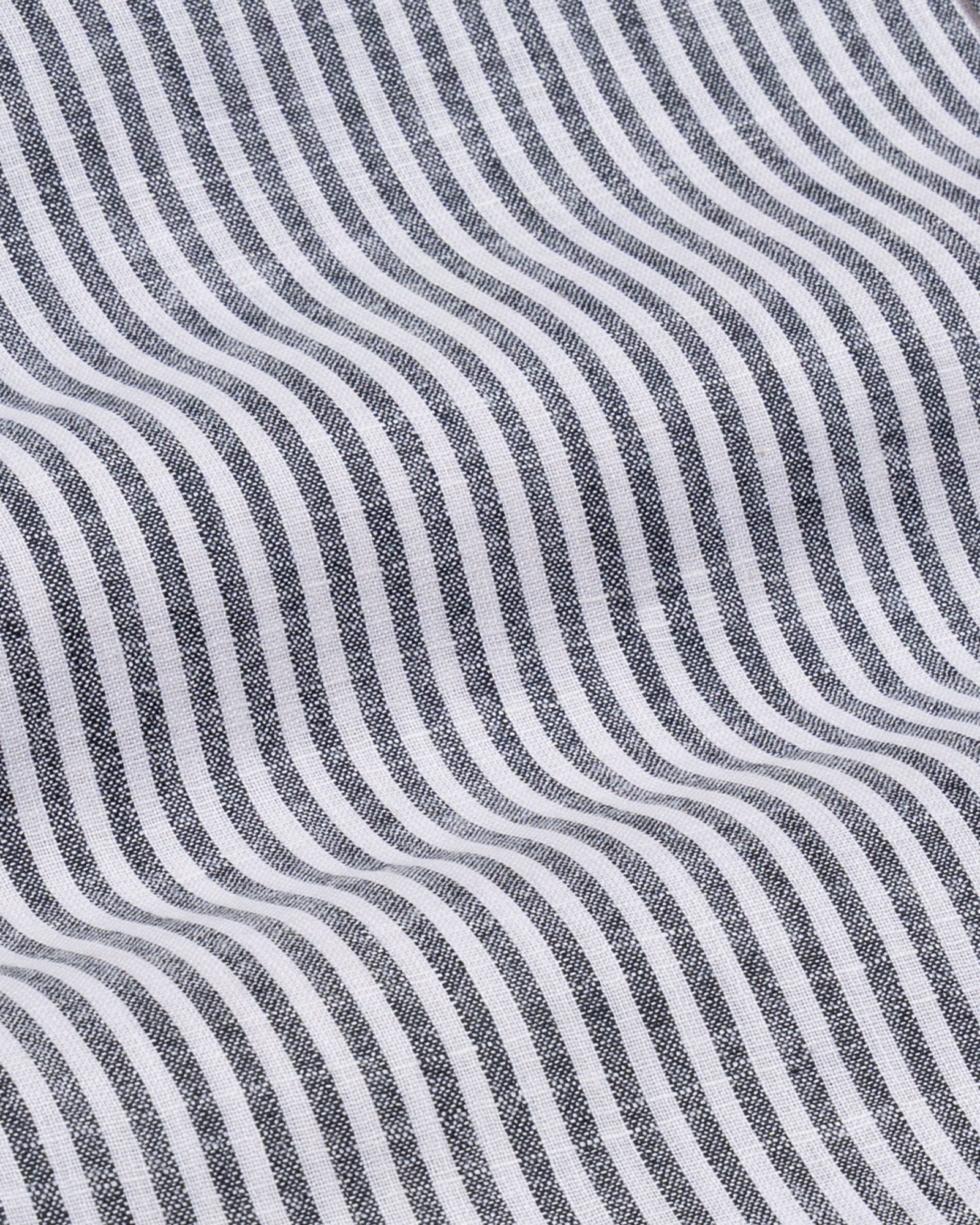Siento Black Linen Stripe Mandarin Shirt - Bullane