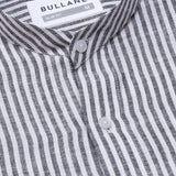Siento Black Linen Stripe Mandarin Shirt - Bullane