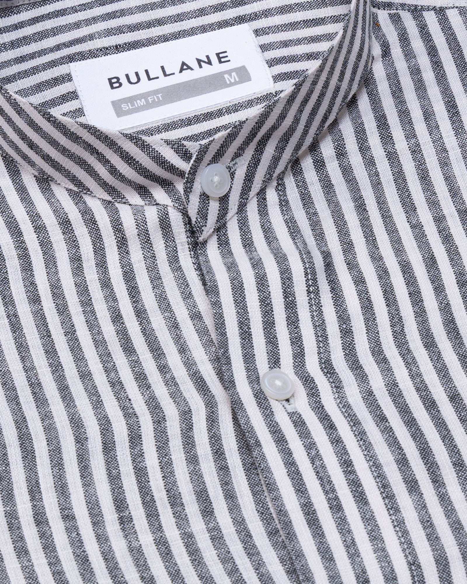 Siento Black Linen Stripe Mandarin Shirt - Bullane