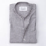 Siento Black Linen Stripe Mandarin Shirt