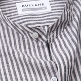 Siento Black Linen Stripe Mandarin Shirt