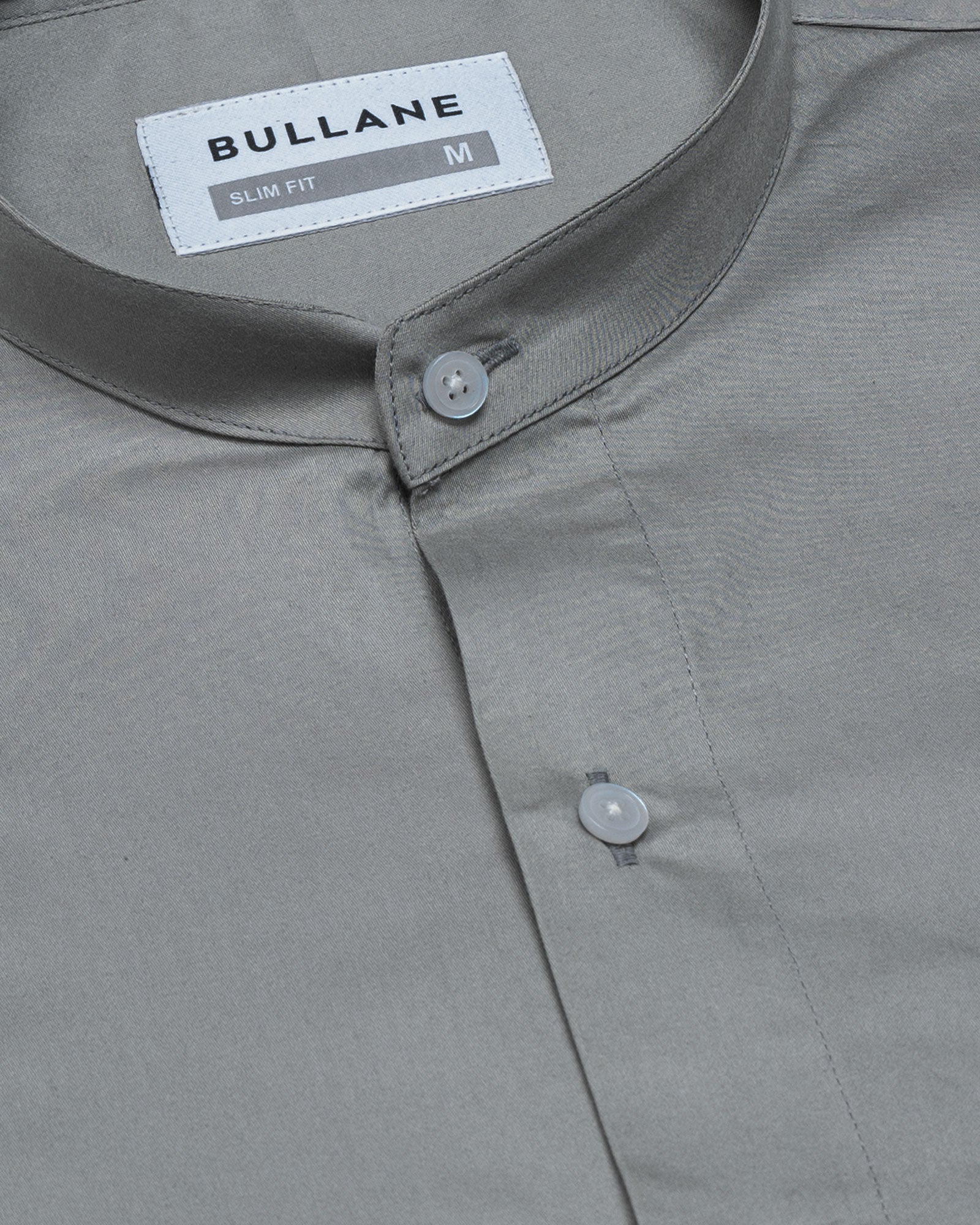 Luce Ash Grey Cotton Plain Mandarin Shirt - Bullane