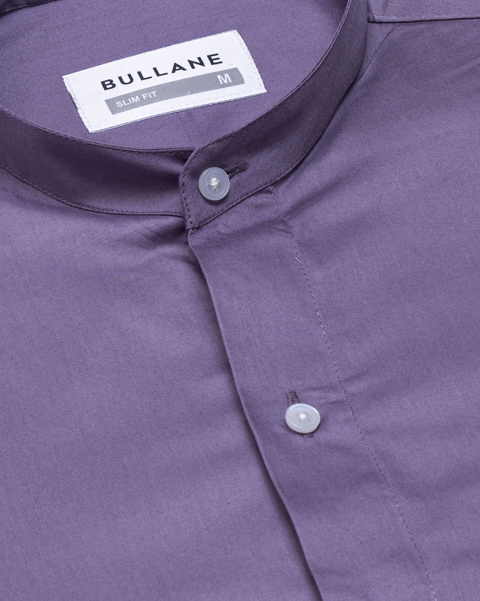 Luce Purple Cotton Plain Mandarin Shirt - Bullane