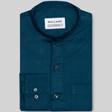 Luce Teal Cotton Plain Mandarin Shirt - Bullane