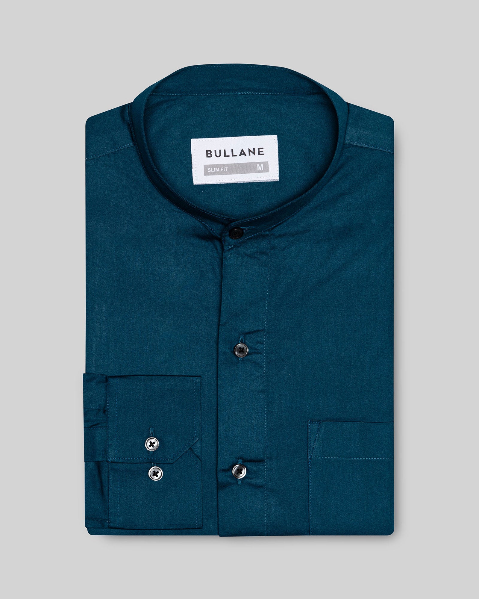 Luce Teal Cotton Plain Mandarin Shirt - Bullane