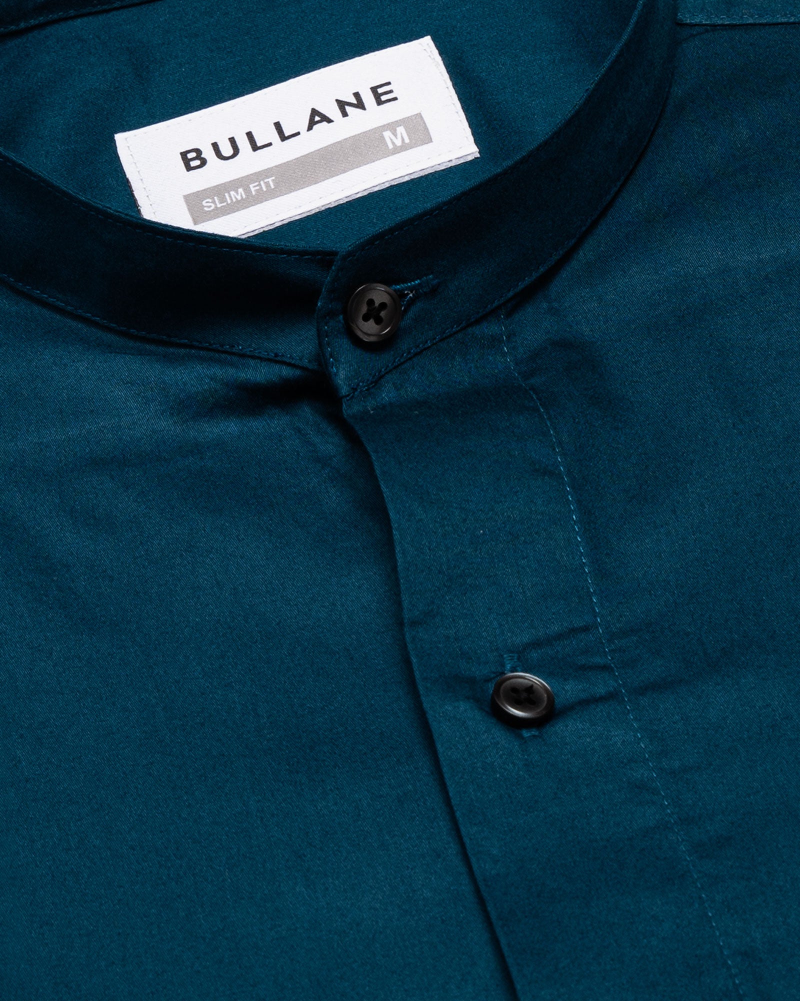 Luce Teal Cotton Plain Mandarin Shirt - Bullane