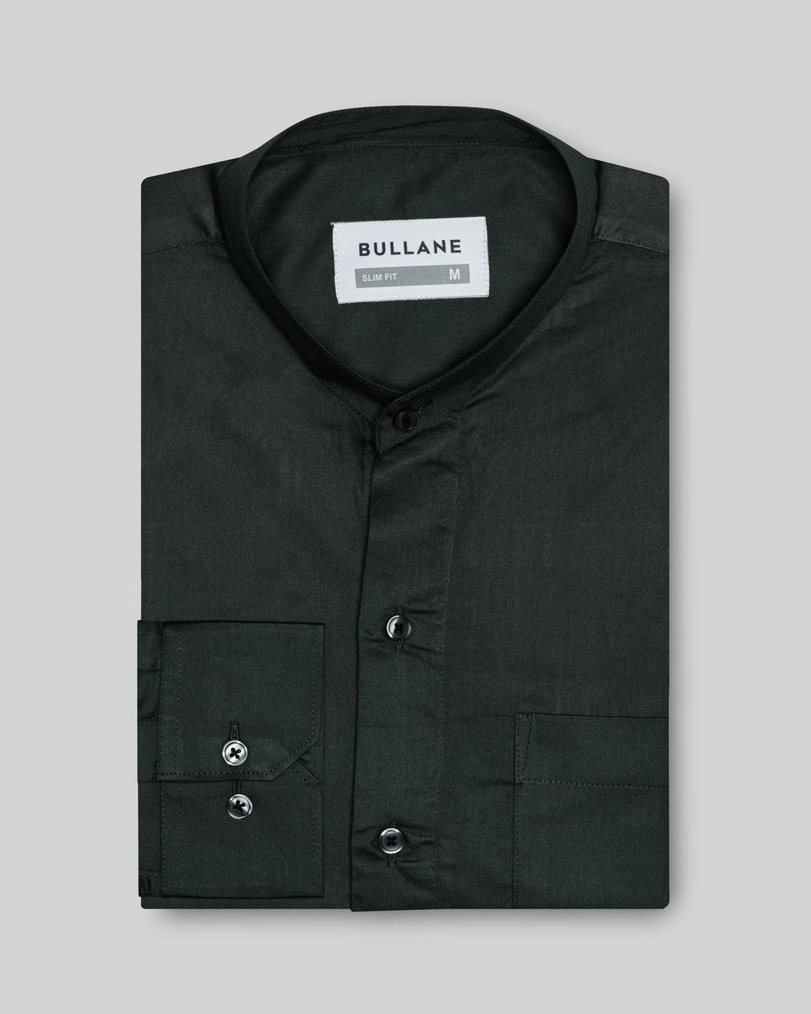 Luce Green Cotton Plain Mandarin Shirt - Bullane