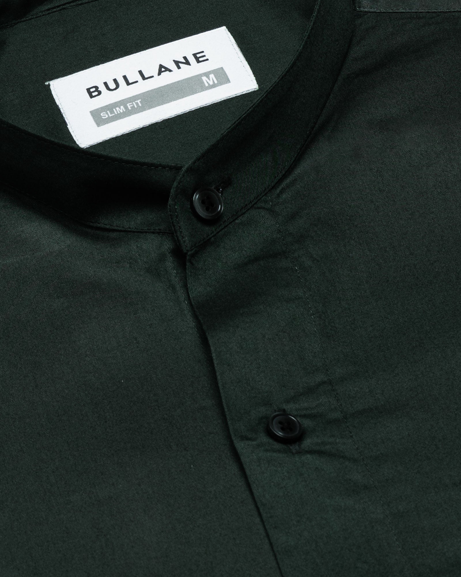 Luce Green Cotton Plain Mandarin Shirt - Bullane
