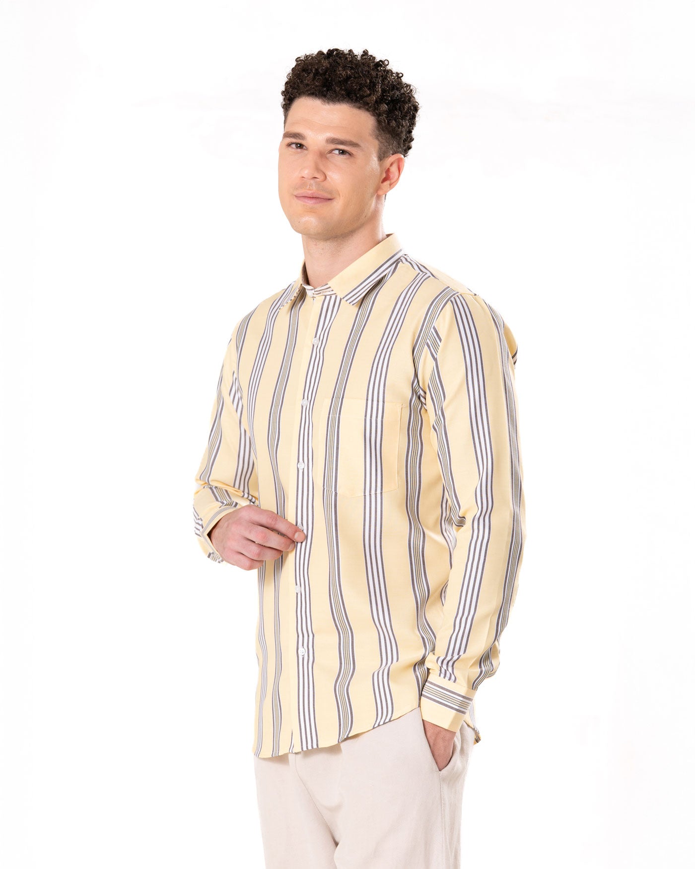 Brex Yellow Premium Cotton Stripe Shirt - Bullane