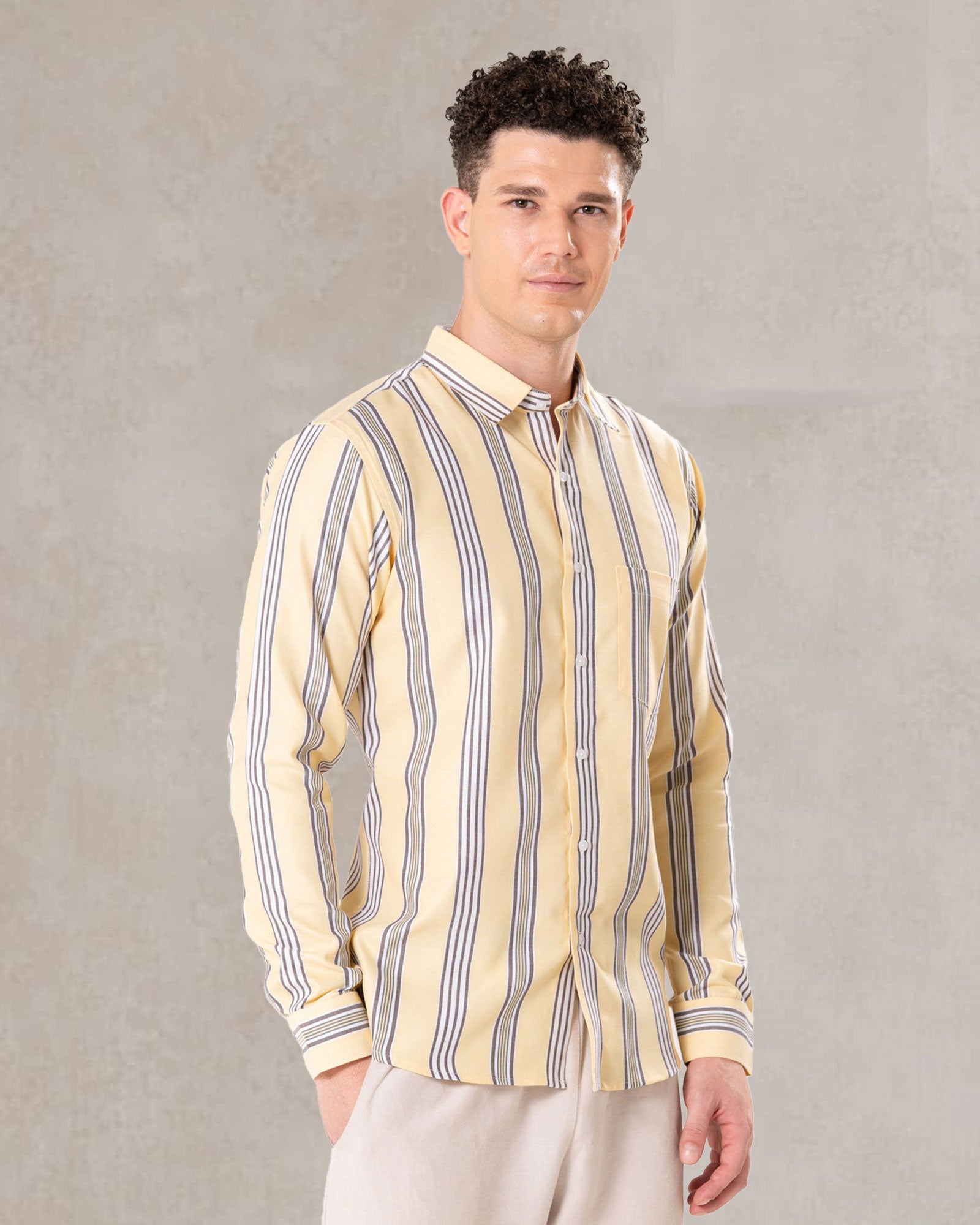 Brex Yellow Premium Cotton Stripe Shirt