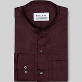Luce Maroon Cotton Plain Mandarin Shirt - Bullane
