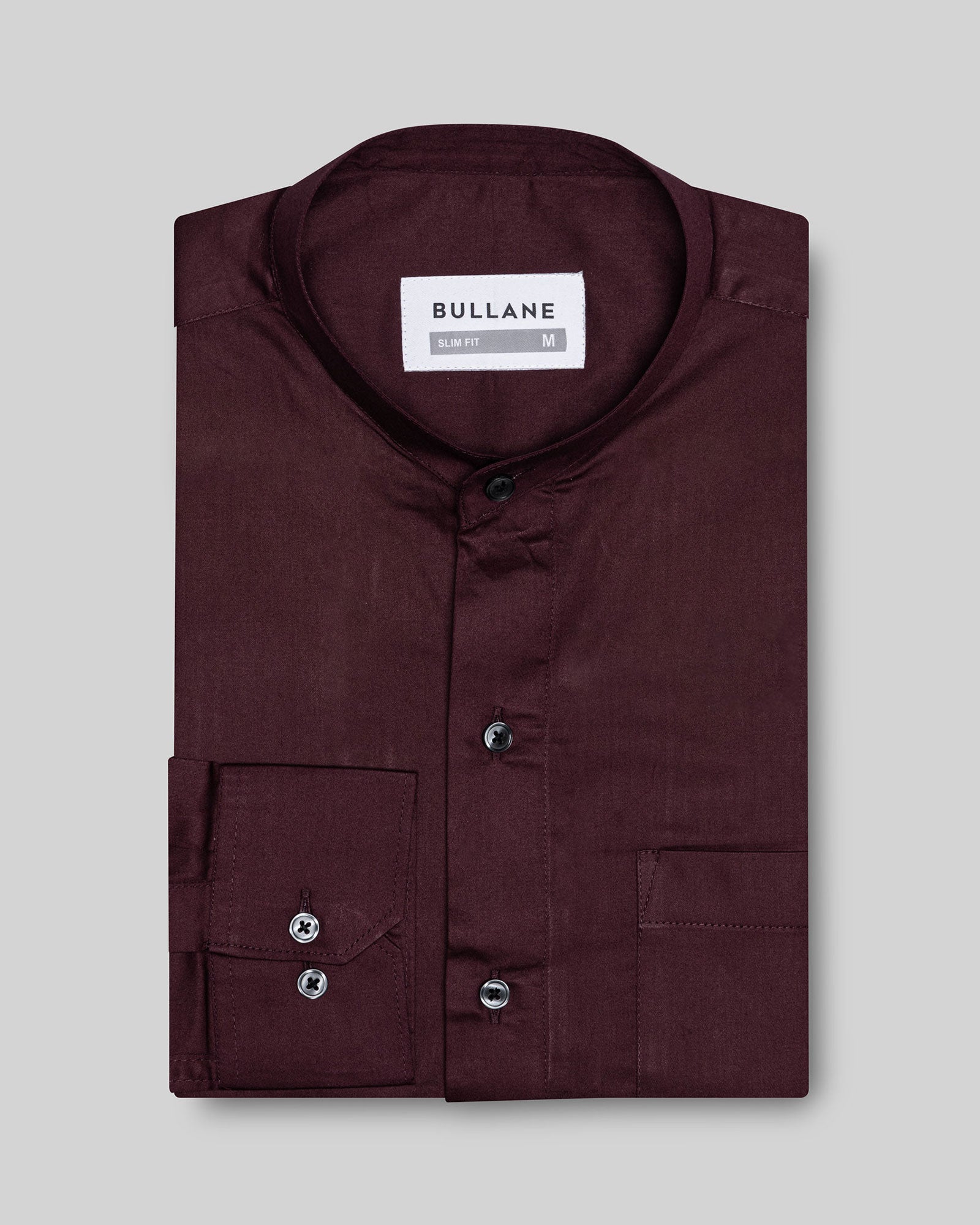 Luce Maroon Cotton Plain Mandarin Shirt - Bullane