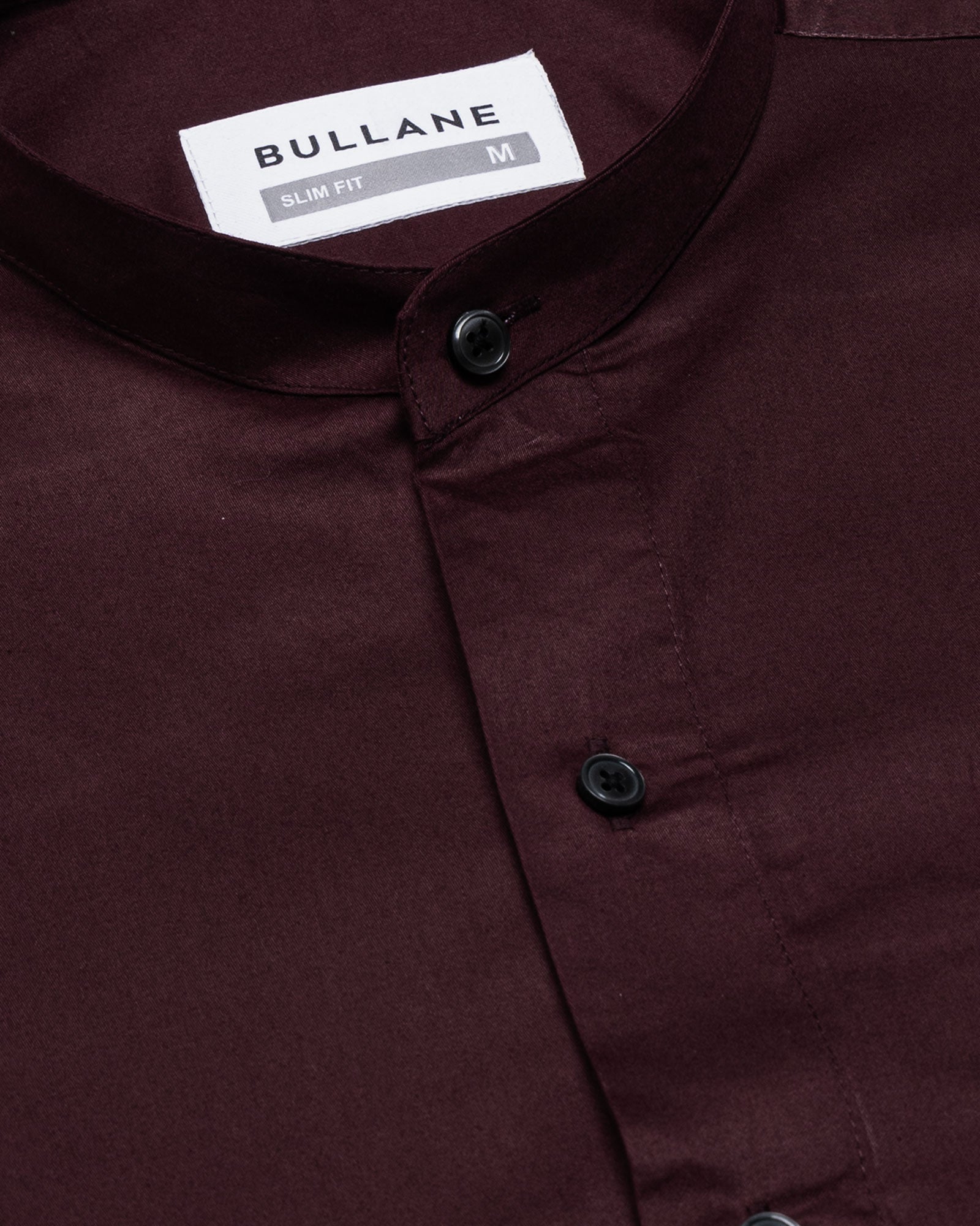 Luce Maroon Cotton Plain Mandarin Shirt - Bullane