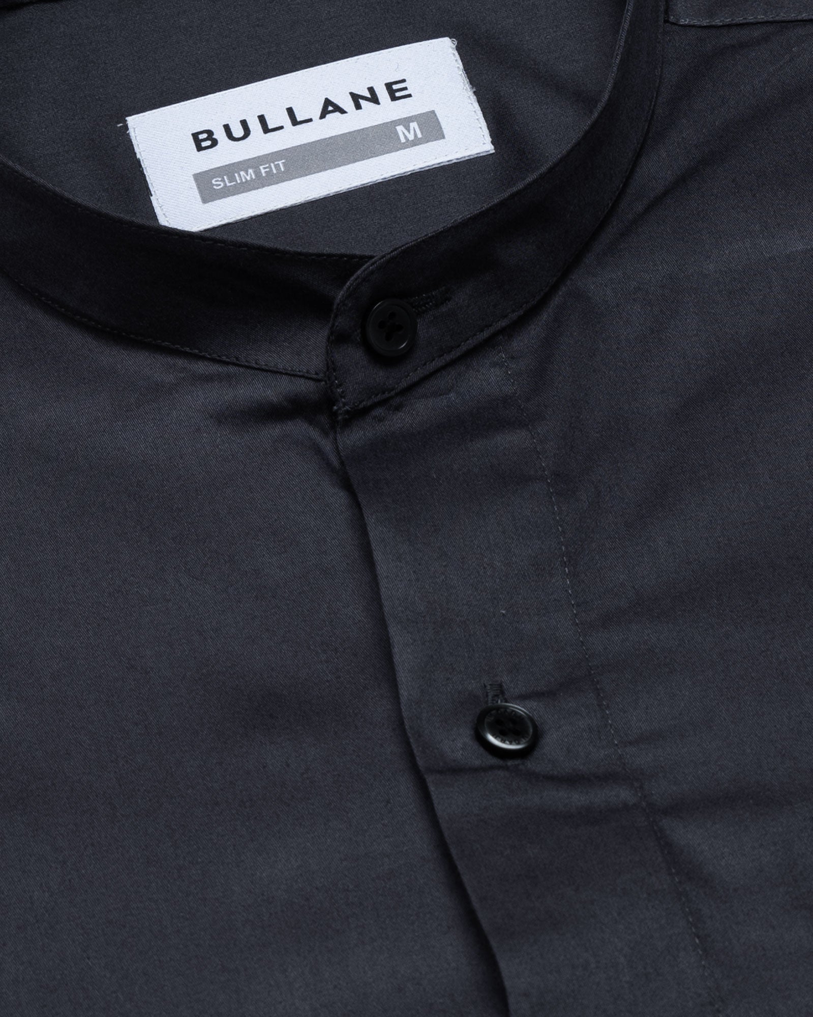 Luce Grey Cotton Plain Mandarin Shirt - Bullane