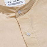Luce Beige Cotton Plain Mandarin Shirt - Bullane