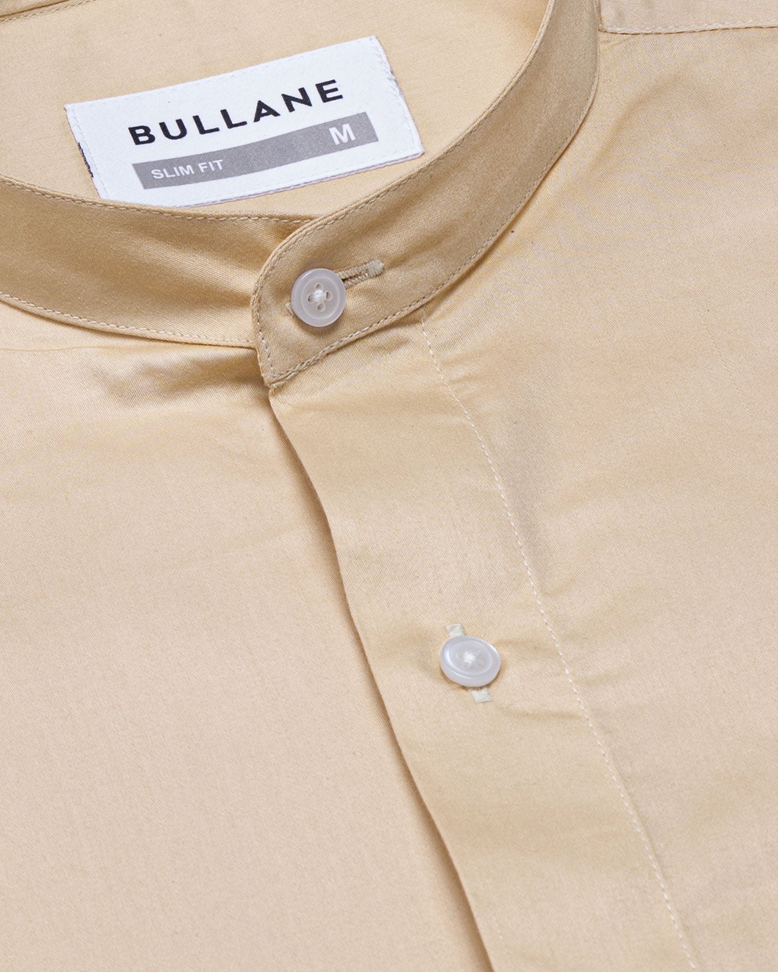 Luce Beige Cotton Plain Mandarin Shirt - Bullane