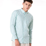 Brex Green Linen Stripe Button Down Shirt - Bullane