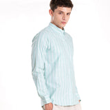 Brex Green Linen Stripe Button Down Shirt - Bullane