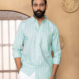 Brex Green Linen Stripe Button Down Shirt