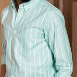 Brex Green Linen Stripe Button Down Shirt