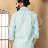 Brex Green Linen Stripe Button Down Shirt