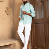 Brex Green Linen Stripe Button Down Shirt