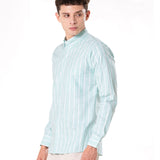 Brex Green Linen Stripe Button Down Shirt - Bullane