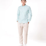 Brex Green Linen Stripe Button Down Shirt - Bullane