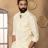 Brex Yellow Linen Stripe Button Down Shirt