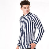 Brex Navy Blue Premium Cotton Stripe Shirt - Bullane