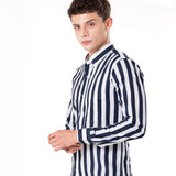 Brex Navy Blue Premium Cotton Stripe Shirt - Bullane