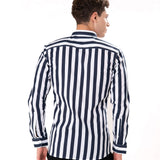 Brex Navy Blue Premium Cotton Stripe Shirt - Bullane