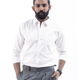 Benedict White Cotton Plain Shirt
