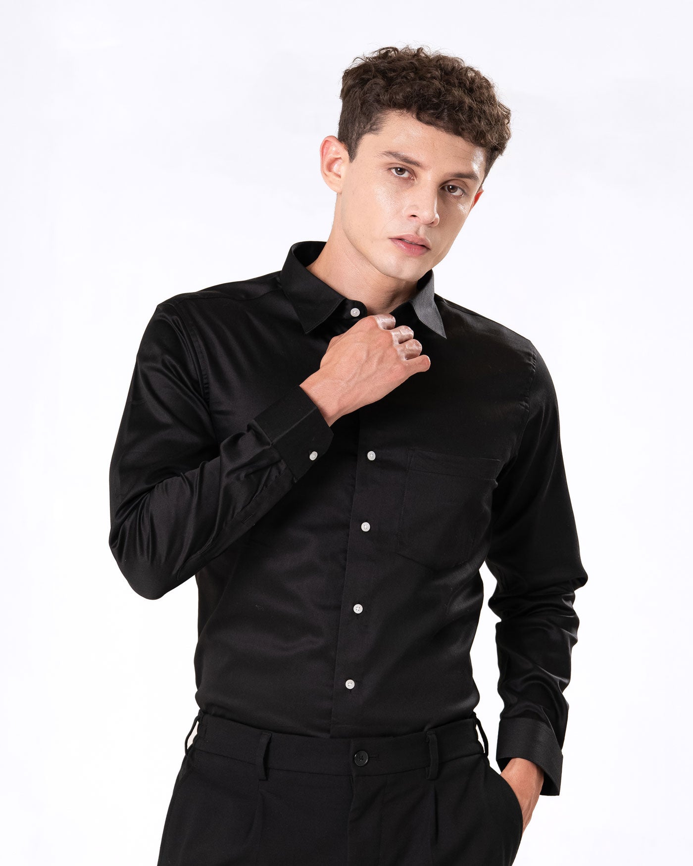 Benedict Black Cotton Plain Shirt- Bullane