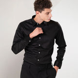 Benedict Black Cotton Plain Shirt