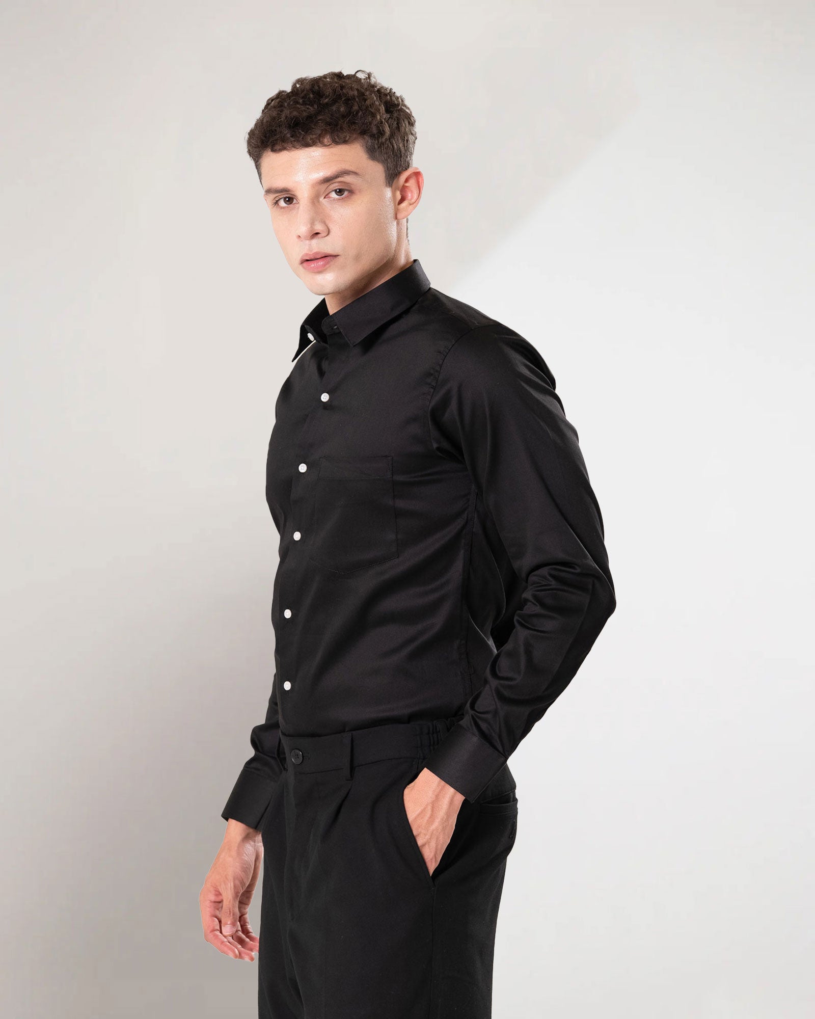 Benedict Black Cotton Plain Shirt
